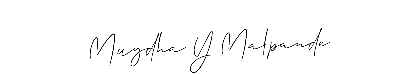 How to make Mugdha Y Malpande name signature. Use Allison_Script style for creating short signs online. This is the latest handwritten sign. Mugdha Y Malpande signature style 2 images and pictures png