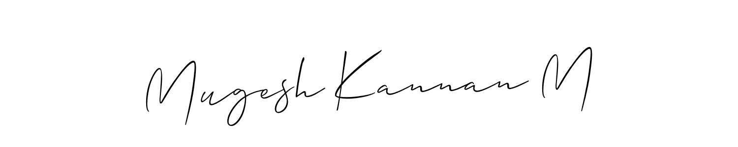 You should practise on your own different ways (Allison_Script) to write your name (Mugesh Kannan M) in signature. don't let someone else do it for you. Mugesh Kannan M signature style 2 images and pictures png