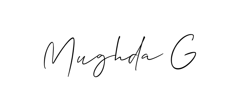 How to make Mughda G name signature. Use Allison_Script style for creating short signs online. This is the latest handwritten sign. Mughda G signature style 2 images and pictures png