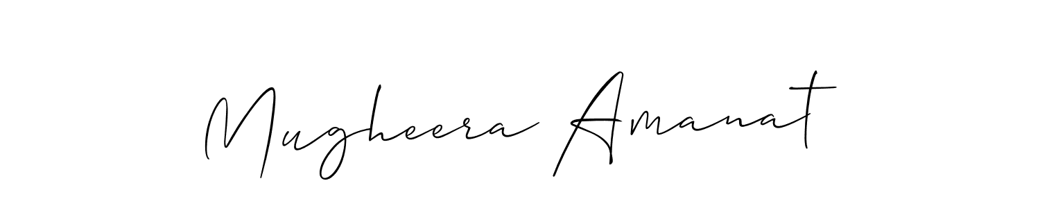 Create a beautiful signature design for name Mugheera Amanat. With this signature (Allison_Script) fonts, you can make a handwritten signature for free. Mugheera Amanat signature style 2 images and pictures png