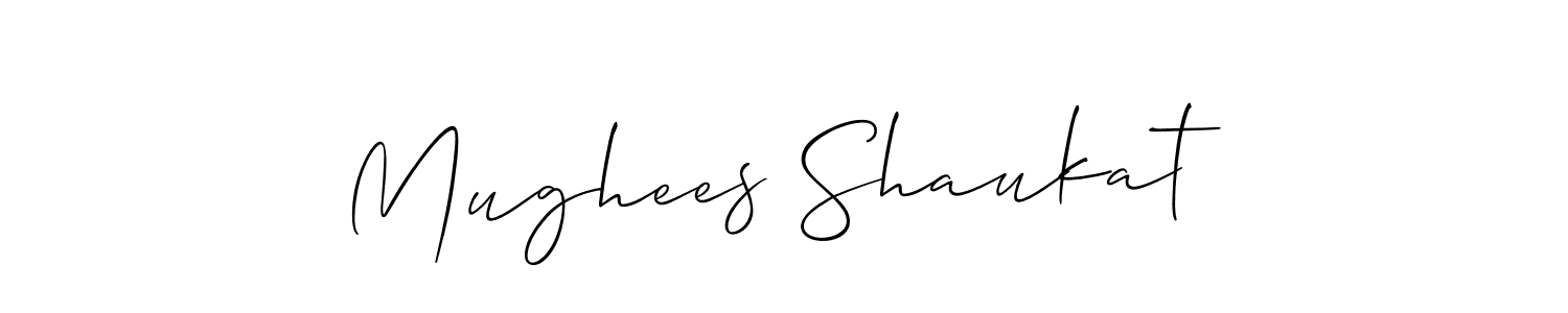 Use a signature maker to create a handwritten signature online. With this signature software, you can design (Allison_Script) your own signature for name Mughees Shaukat. Mughees Shaukat signature style 2 images and pictures png