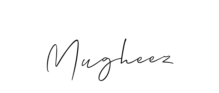 Create a beautiful signature design for name Mugheez. With this signature (Allison_Script) fonts, you can make a handwritten signature for free. Mugheez signature style 2 images and pictures png