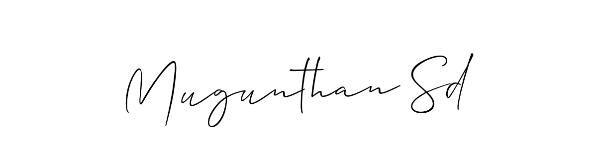 if you are searching for the best signature style for your name Mugunthan Sd. so please give up your signature search. here we have designed multiple signature styles  using Allison_Script. Mugunthan Sd signature style 2 images and pictures png