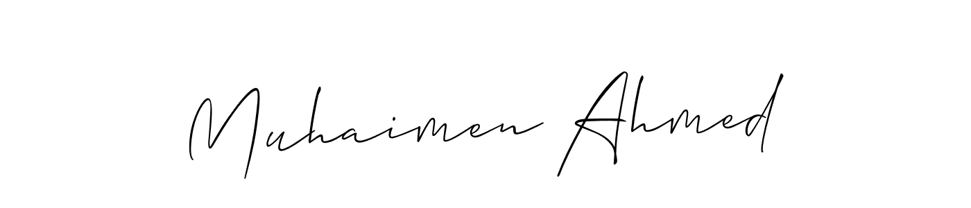 Also You can easily find your signature by using the search form. We will create Muhaimen Ahmed name handwritten signature images for you free of cost using Allison_Script sign style. Muhaimen Ahmed signature style 2 images and pictures png