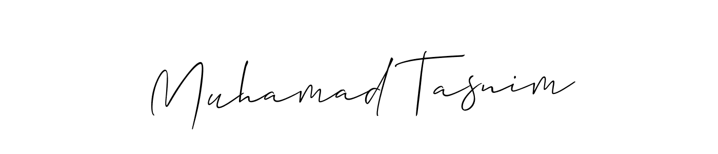 How to make Muhamad Tasnim name signature. Use Allison_Script style for creating short signs online. This is the latest handwritten sign. Muhamad Tasnim signature style 2 images and pictures png