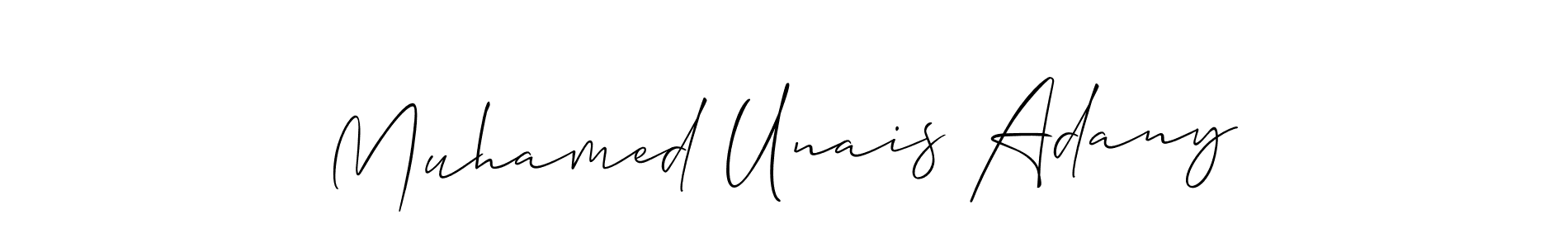 The best way (Allison_Script) to make a short signature is to pick only two or three words in your name. The name Muhamed Unais Adany include a total of six letters. For converting this name. Muhamed Unais Adany signature style 2 images and pictures png