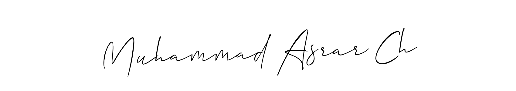 The best way (Allison_Script) to make a short signature is to pick only two or three words in your name. The name Muhammad Asrar Ch include a total of six letters. For converting this name. Muhammad Asrar Ch signature style 2 images and pictures png