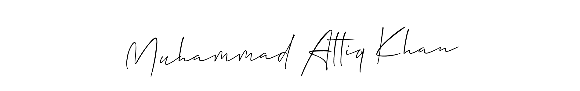 The best way (Allison_Script) to make a short signature is to pick only two or three words in your name. The name Muhammad Attiq Khan include a total of six letters. For converting this name. Muhammad Attiq Khan signature style 2 images and pictures png