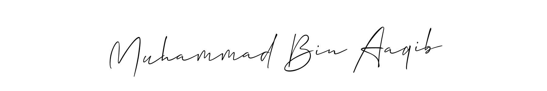 The best way (Allison_Script) to make a short signature is to pick only two or three words in your name. The name Muhammad Bin Aaqib include a total of six letters. For converting this name. Muhammad Bin Aaqib signature style 2 images and pictures png