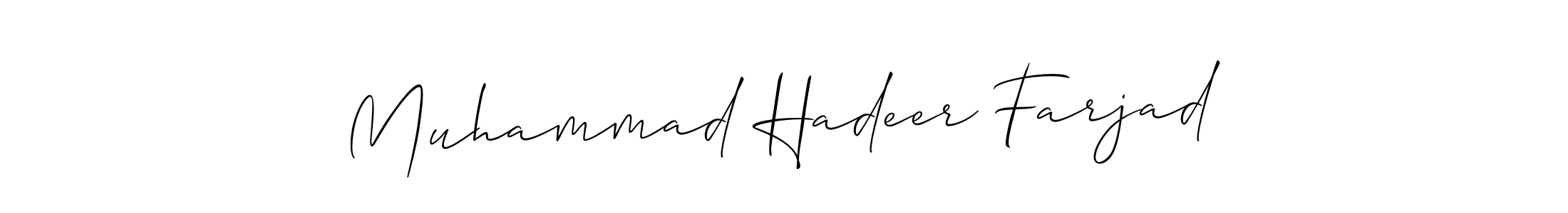 Allison_Script is a professional signature style that is perfect for those who want to add a touch of class to their signature. It is also a great choice for those who want to make their signature more unique. Get Muhammad Hadeer Farjad name to fancy signature for free. Muhammad Hadeer Farjad signature style 2 images and pictures png