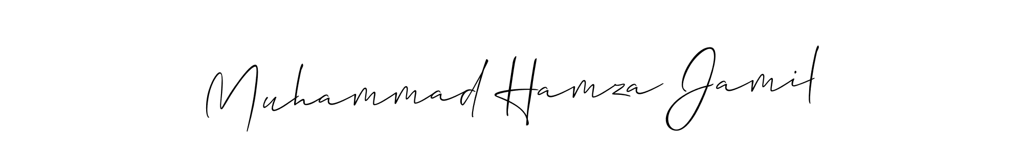 Allison_Script is a professional signature style that is perfect for those who want to add a touch of class to their signature. It is also a great choice for those who want to make their signature more unique. Get Muhammad Hamza Jamil name to fancy signature for free. Muhammad Hamza Jamil signature style 2 images and pictures png