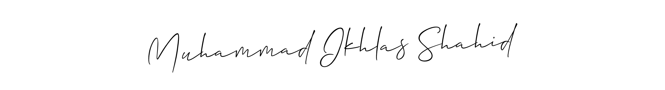 This is the best signature style for the Muhammad Ikhlas Shahid name. Also you like these signature font (Allison_Script). Mix name signature. Muhammad Ikhlas Shahid signature style 2 images and pictures png