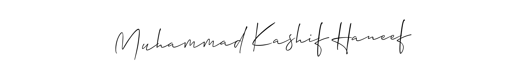The best way (Allison_Script) to make a short signature is to pick only two or three words in your name. The name Muhammad Kashif Haneef include a total of six letters. For converting this name. Muhammad Kashif Haneef signature style 2 images and pictures png