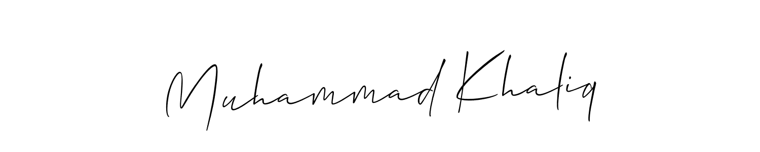 Use a signature maker to create a handwritten signature online. With this signature software, you can design (Allison_Script) your own signature for name Muhammad Khaliq. Muhammad Khaliq signature style 2 images and pictures png