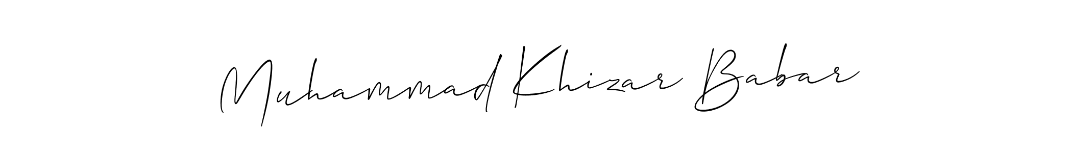 It looks lik you need a new signature style for name Muhammad Khizar Babar. Design unique handwritten (Allison_Script) signature with our free signature maker in just a few clicks. Muhammad Khizar Babar signature style 2 images and pictures png