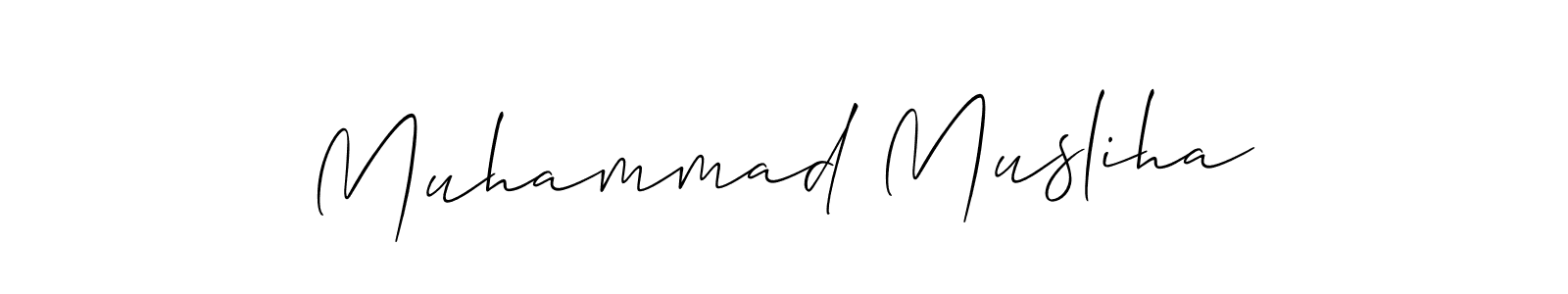Make a short Muhammad Musliha signature style. Manage your documents anywhere anytime using Allison_Script. Create and add eSignatures, submit forms, share and send files easily. Muhammad Musliha signature style 2 images and pictures png