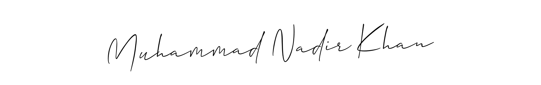 You should practise on your own different ways (Allison_Script) to write your name (Muhammad Nadir Khan) in signature. don't let someone else do it for you. Muhammad Nadir Khan signature style 2 images and pictures png