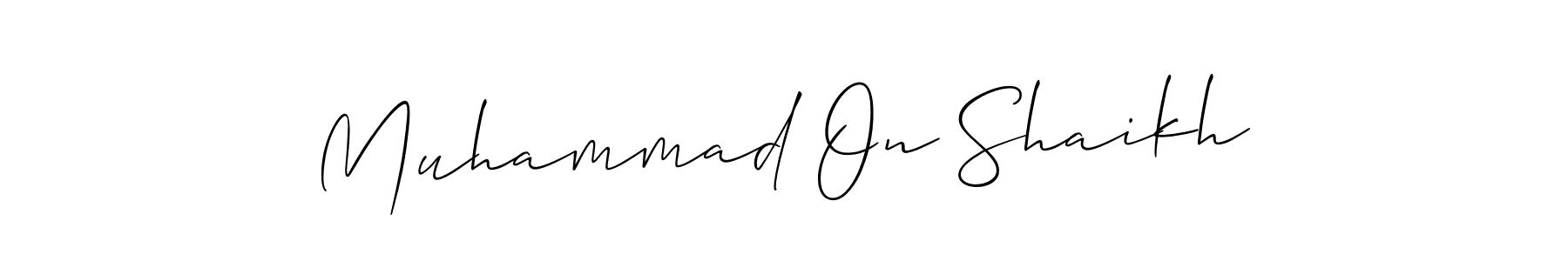 Similarly Allison_Script is the best handwritten signature design. Signature creator online .You can use it as an online autograph creator for name Muhammad On Shaikh. Muhammad On Shaikh signature style 2 images and pictures png