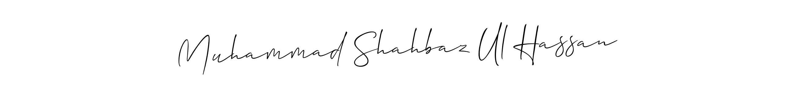 The best way (Allison_Script) to make a short signature is to pick only two or three words in your name. The name Muhammad Shahbaz Ul Hassan include a total of six letters. For converting this name. Muhammad Shahbaz Ul Hassan signature style 2 images and pictures png