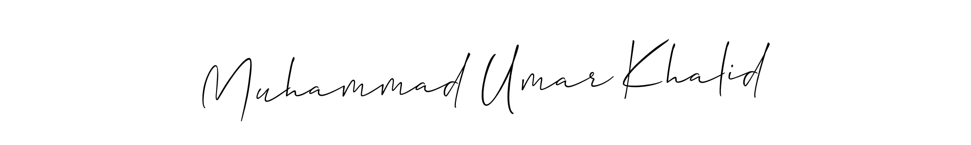 Allison_Script is a professional signature style that is perfect for those who want to add a touch of class to their signature. It is also a great choice for those who want to make their signature more unique. Get Muhammad Umar Khalid name to fancy signature for free. Muhammad Umar Khalid signature style 2 images and pictures png