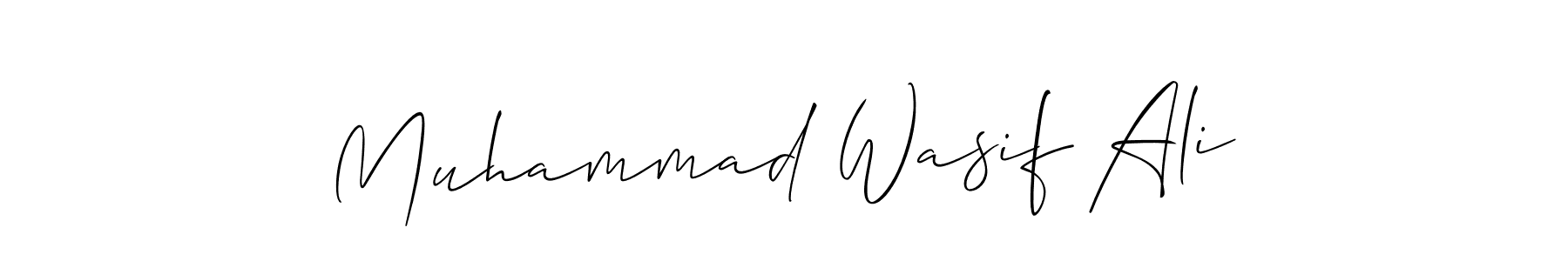 The best way (Allison_Script) to make a short signature is to pick only two or three words in your name. The name Muhammad Wasif Ali include a total of six letters. For converting this name. Muhammad Wasif Ali signature style 2 images and pictures png