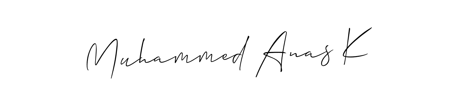 The best way (Allison_Script) to make a short signature is to pick only two or three words in your name. The name Muhammed Anas K include a total of six letters. For converting this name. Muhammed Anas K signature style 2 images and pictures png