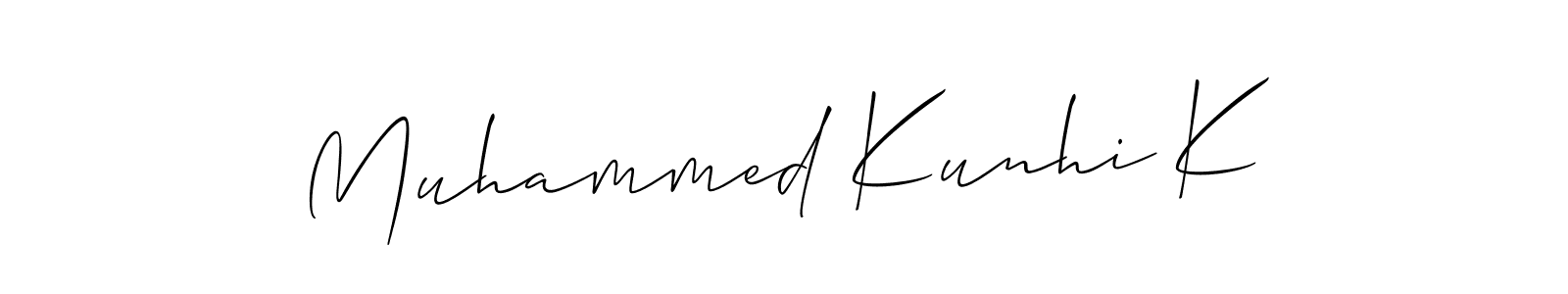 Use a signature maker to create a handwritten signature online. With this signature software, you can design (Allison_Script) your own signature for name Muhammed Kunhi K. Muhammed Kunhi K signature style 2 images and pictures png