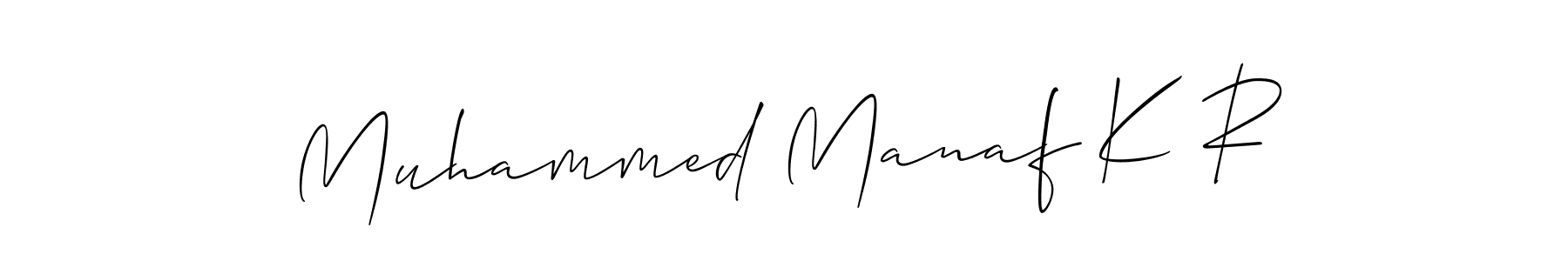 Create a beautiful signature design for name Muhammed Manaf K R. With this signature (Allison_Script) fonts, you can make a handwritten signature for free. Muhammed Manaf K R signature style 2 images and pictures png