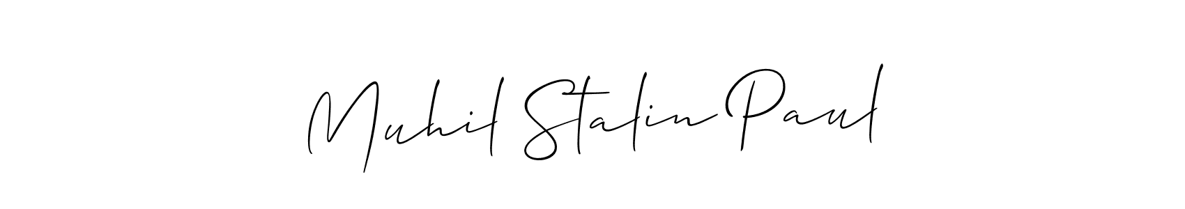 This is the best signature style for the Muhil Stalin Paul name. Also you like these signature font (Allison_Script). Mix name signature. Muhil Stalin Paul signature style 2 images and pictures png