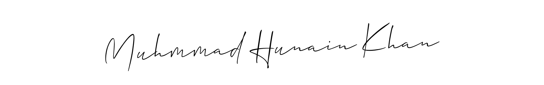 Allison_Script is a professional signature style that is perfect for those who want to add a touch of class to their signature. It is also a great choice for those who want to make their signature more unique. Get Muhmmad Hunain Khan name to fancy signature for free. Muhmmad Hunain Khan signature style 2 images and pictures png