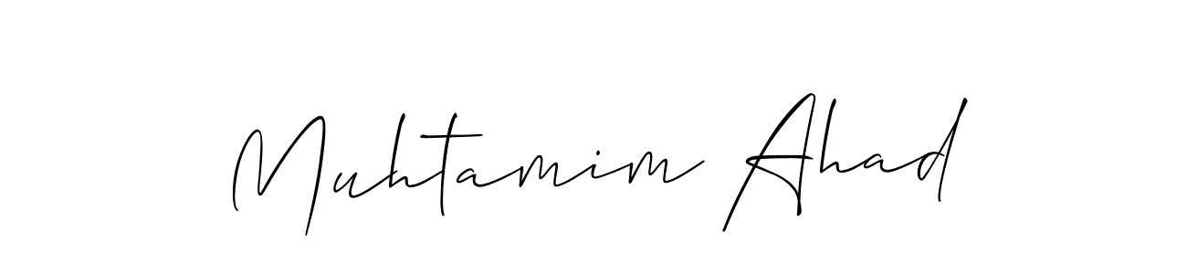 if you are searching for the best signature style for your name Muhtamim Ahad. so please give up your signature search. here we have designed multiple signature styles  using Allison_Script. Muhtamim Ahad signature style 2 images and pictures png