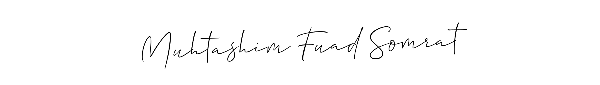 The best way (Allison_Script) to make a short signature is to pick only two or three words in your name. The name Muhtashim Fuad Somrat include a total of six letters. For converting this name. Muhtashim Fuad Somrat signature style 2 images and pictures png