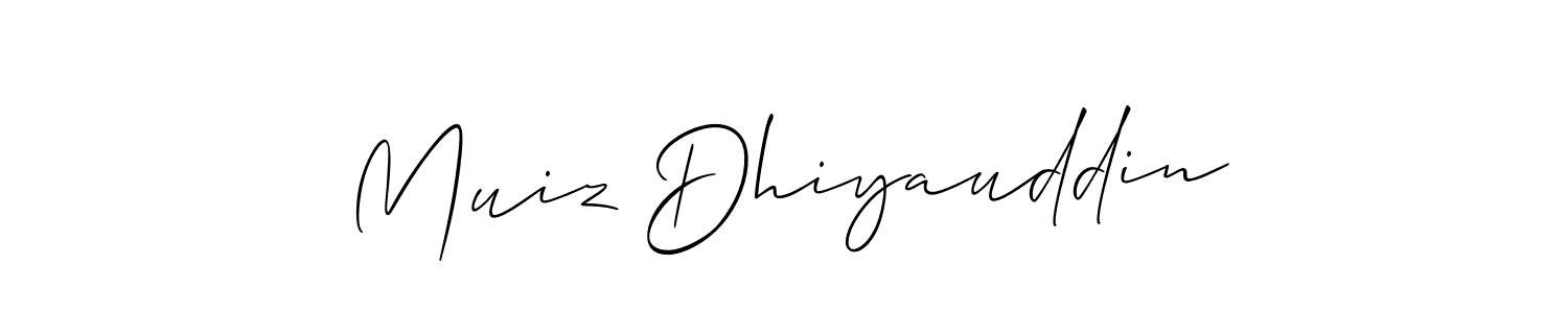 if you are searching for the best signature style for your name Muiz Dhiyauddin. so please give up your signature search. here we have designed multiple signature styles  using Allison_Script. Muiz Dhiyauddin signature style 2 images and pictures png