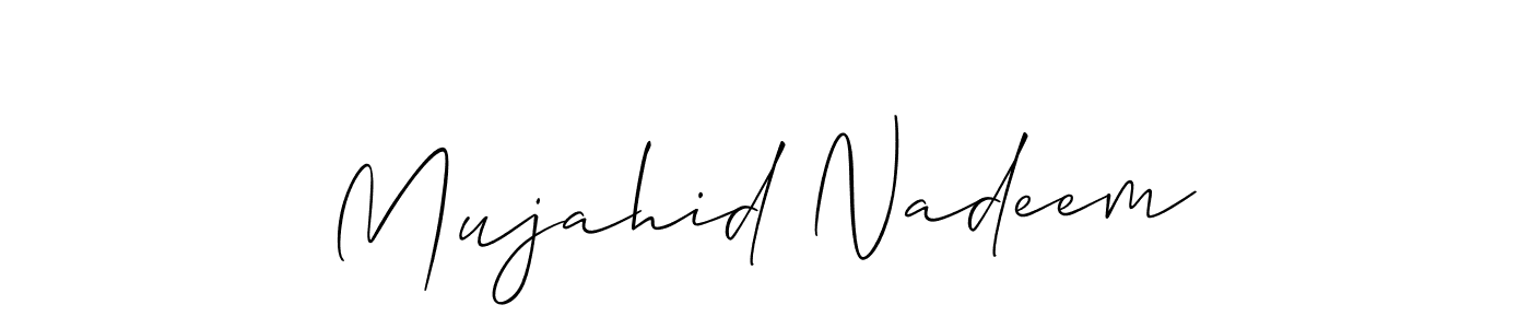 The best way (Allison_Script) to make a short signature is to pick only two or three words in your name. The name Mujahid Nadeem include a total of six letters. For converting this name. Mujahid Nadeem signature style 2 images and pictures png
