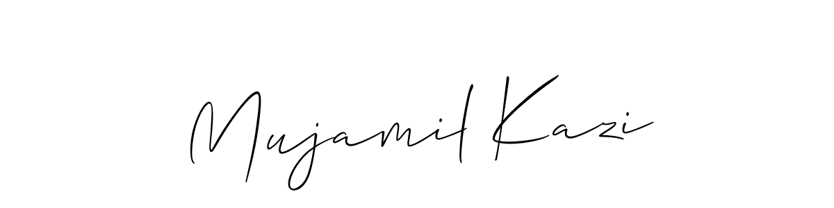 Make a beautiful signature design for name Mujamil Kazi. With this signature (Allison_Script) style, you can create a handwritten signature for free. Mujamil Kazi signature style 2 images and pictures png