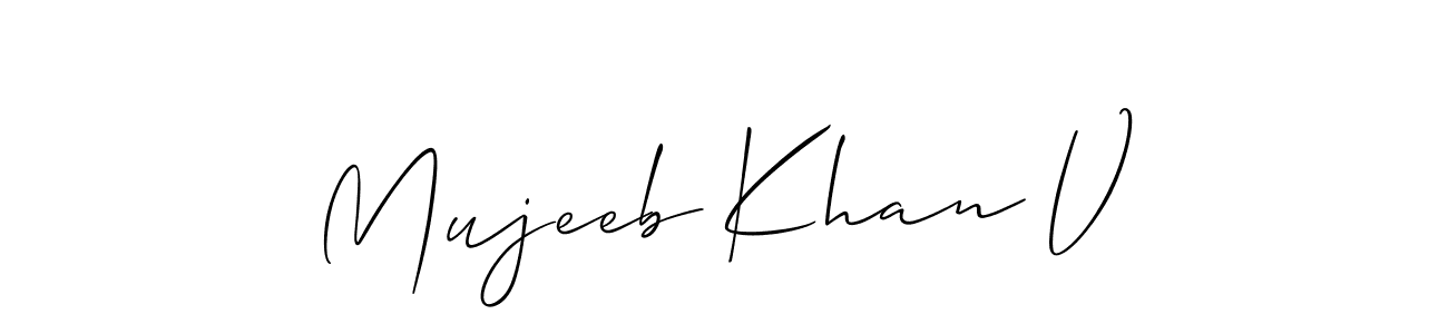 It looks lik you need a new signature style for name Mujeeb Khan V. Design unique handwritten (Allison_Script) signature with our free signature maker in just a few clicks. Mujeeb Khan V signature style 2 images and pictures png