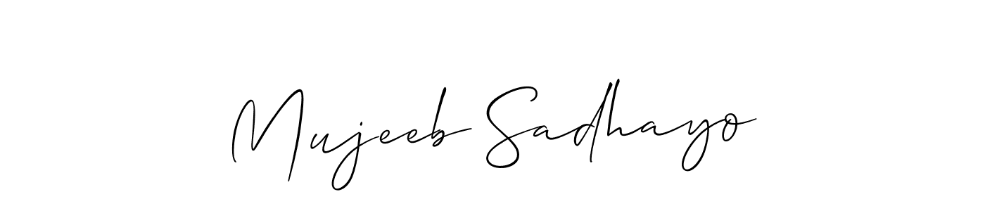 if you are searching for the best signature style for your name Mujeeb Sadhayo. so please give up your signature search. here we have designed multiple signature styles  using Allison_Script. Mujeeb Sadhayo signature style 2 images and pictures png