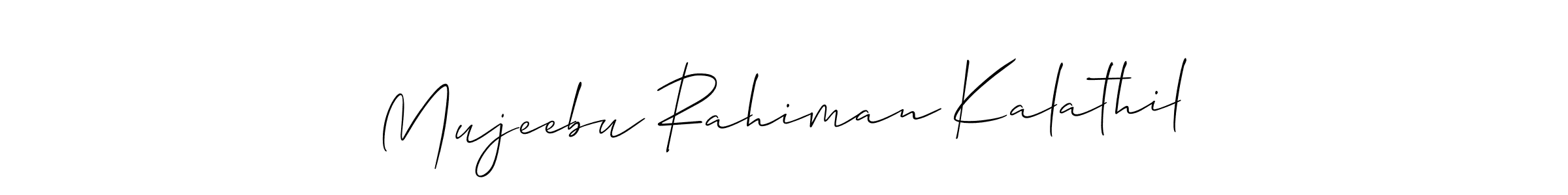 Make a short Mujeebu Rahiman Kalathil signature style. Manage your documents anywhere anytime using Allison_Script. Create and add eSignatures, submit forms, share and send files easily. Mujeebu Rahiman Kalathil signature style 2 images and pictures png