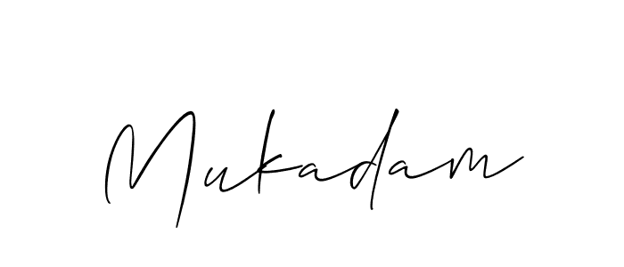 Use a signature maker to create a handwritten signature online. With this signature software, you can design (Allison_Script) your own signature for name Mukadam. Mukadam signature style 2 images and pictures png