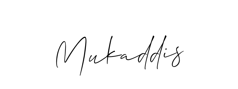 Create a beautiful signature design for name Mukaddis. With this signature (Allison_Script) fonts, you can make a handwritten signature for free. Mukaddis signature style 2 images and pictures png