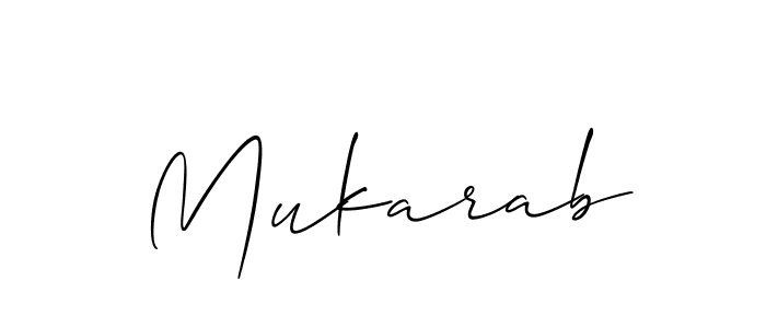 Use a signature maker to create a handwritten signature online. With this signature software, you can design (Allison_Script) your own signature for name Mukarab. Mukarab signature style 2 images and pictures png
