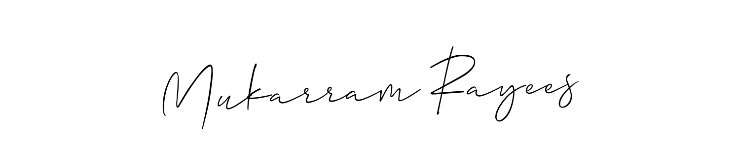 It looks lik you need a new signature style for name Mukarram Rayees. Design unique handwritten (Allison_Script) signature with our free signature maker in just a few clicks. Mukarram Rayees signature style 2 images and pictures png