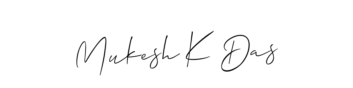 Create a beautiful signature design for name Mukesh K Das. With this signature (Allison_Script) fonts, you can make a handwritten signature for free. Mukesh K Das signature style 2 images and pictures png