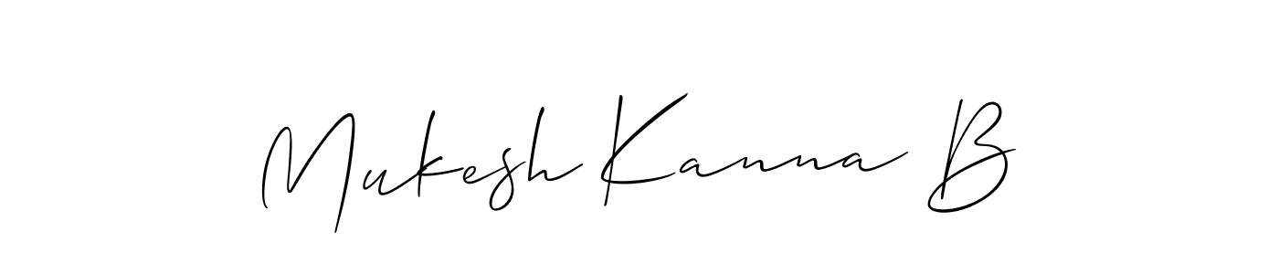 It looks lik you need a new signature style for name Mukesh Kanna B. Design unique handwritten (Allison_Script) signature with our free signature maker in just a few clicks. Mukesh Kanna B signature style 2 images and pictures png