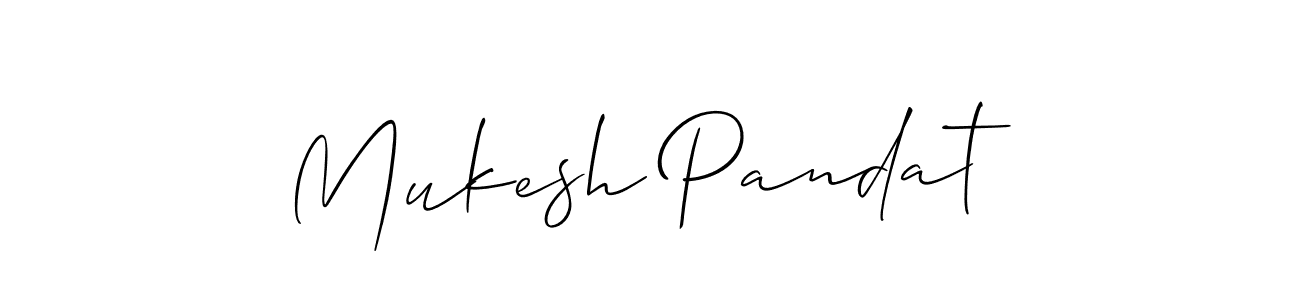 The best way (Allison_Script) to make a short signature is to pick only two or three words in your name. The name Mukesh Pandat include a total of six letters. For converting this name. Mukesh Pandat signature style 2 images and pictures png