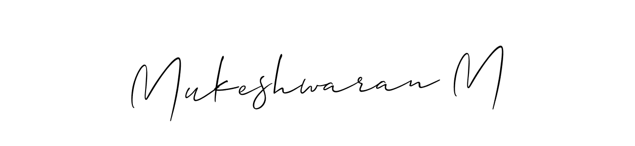 How to make Mukeshwaran M name signature. Use Allison_Script style for creating short signs online. This is the latest handwritten sign. Mukeshwaran M signature style 2 images and pictures png