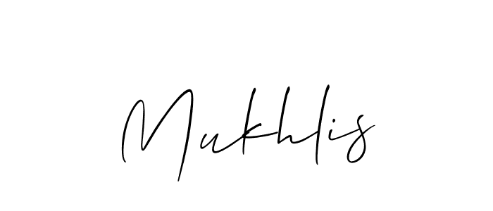 Use a signature maker to create a handwritten signature online. With this signature software, you can design (Allison_Script) your own signature for name Mukhlis. Mukhlis signature style 2 images and pictures png