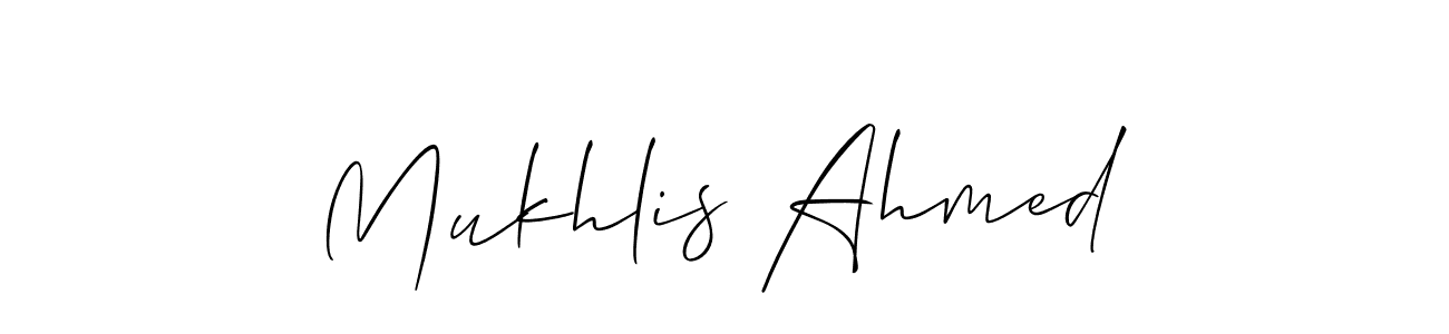 The best way (Allison_Script) to make a short signature is to pick only two or three words in your name. The name Mukhlis Ahmed include a total of six letters. For converting this name. Mukhlis Ahmed signature style 2 images and pictures png