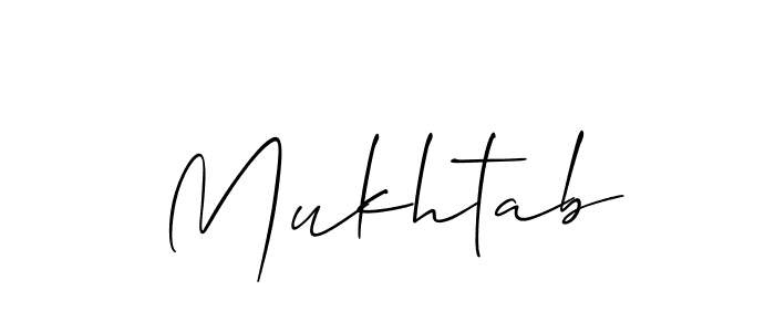 Use a signature maker to create a handwritten signature online. With this signature software, you can design (Allison_Script) your own signature for name Mukhtab. Mukhtab signature style 2 images and pictures png