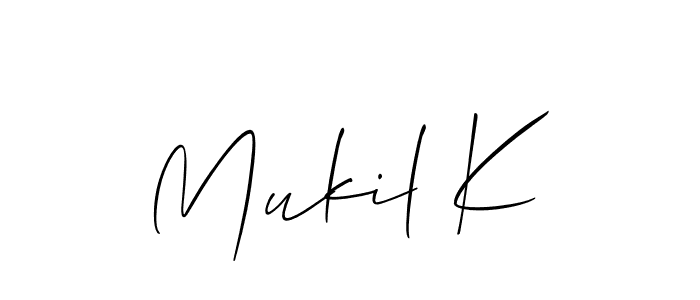 Similarly Allison_Script is the best handwritten signature design. Signature creator online .You can use it as an online autograph creator for name Mukil K. Mukil K signature style 2 images and pictures png